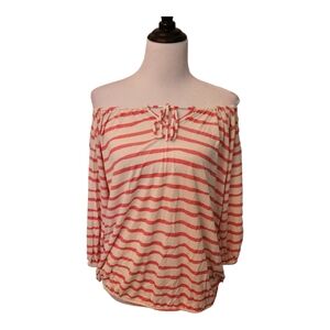 XL Old Navy Pink and White Striped off the shoulder long sleeve top